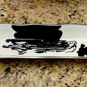 NIMA OBEROI Chic Abstract Black White Silver Cracker Tray / Dish / Valet…